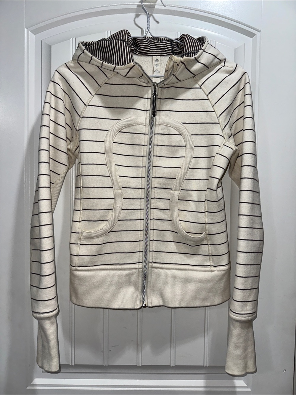 Lululemon Cream Striped Zip Hoodie Jacket